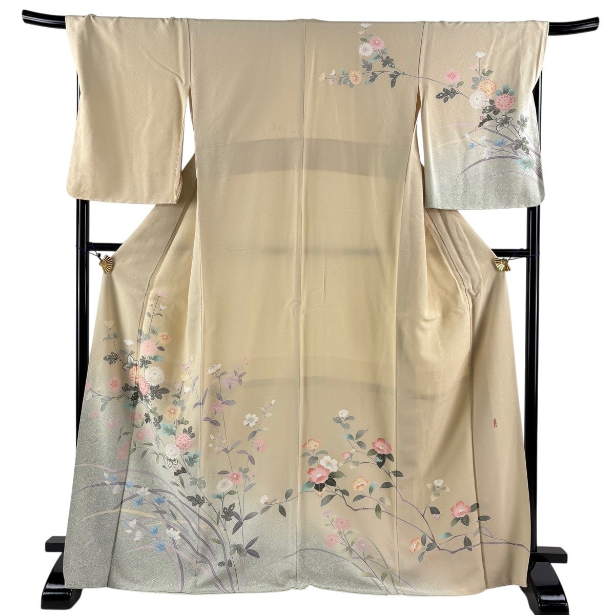 訪問着 身丈155.5cm 裄丈66.5cm 正絹 名品 【中古】 訪問着 身丈156.5cm 裄丈63cm S 袷 舟 柳 金彩 灰緑 正絹