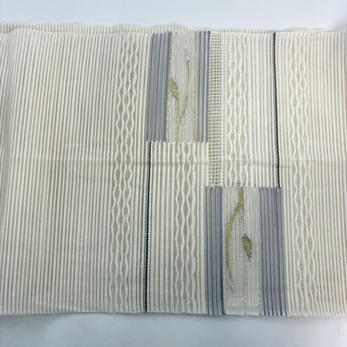 名古屋帯 秀品 夏帯 絽 八寸名古屋帯 トンネル仕立て 枝葉 縞 金銀糸