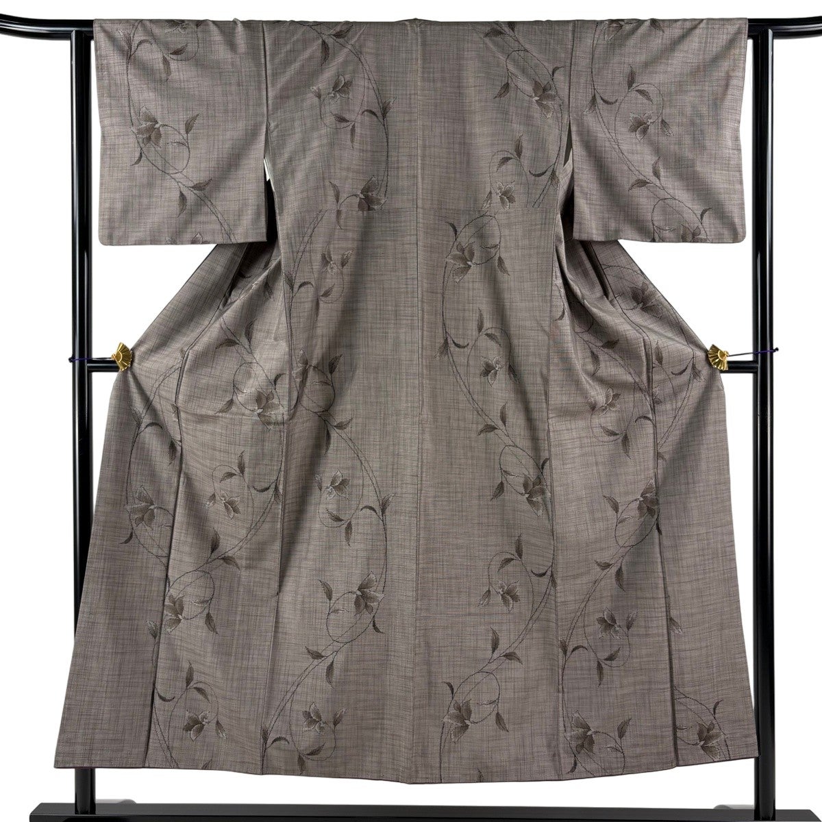 美品】 紬 身丈150cm 裄丈62cm S 袷 紅花草木 新田英行 新田間道 落款