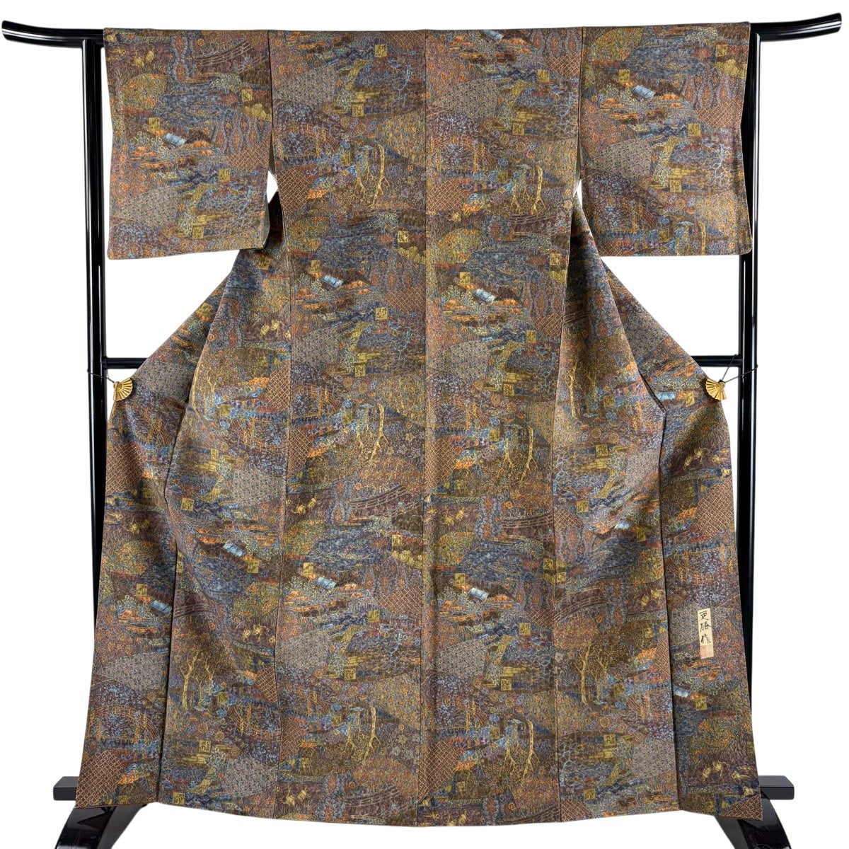 競ナビ】訪問着 秀品 二代目 更甚 落款 縞 更紗 緑 袷 157.5cm 65cm M