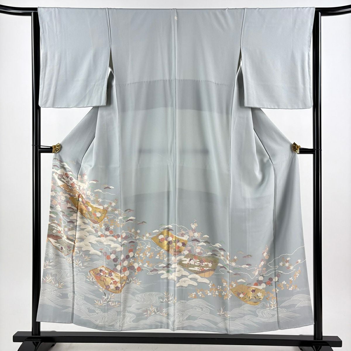 色留袖 身丈152.5cm 裄丈63.5cm S 袷 誰が袖 松竹梅 金糸 金彩 青灰色