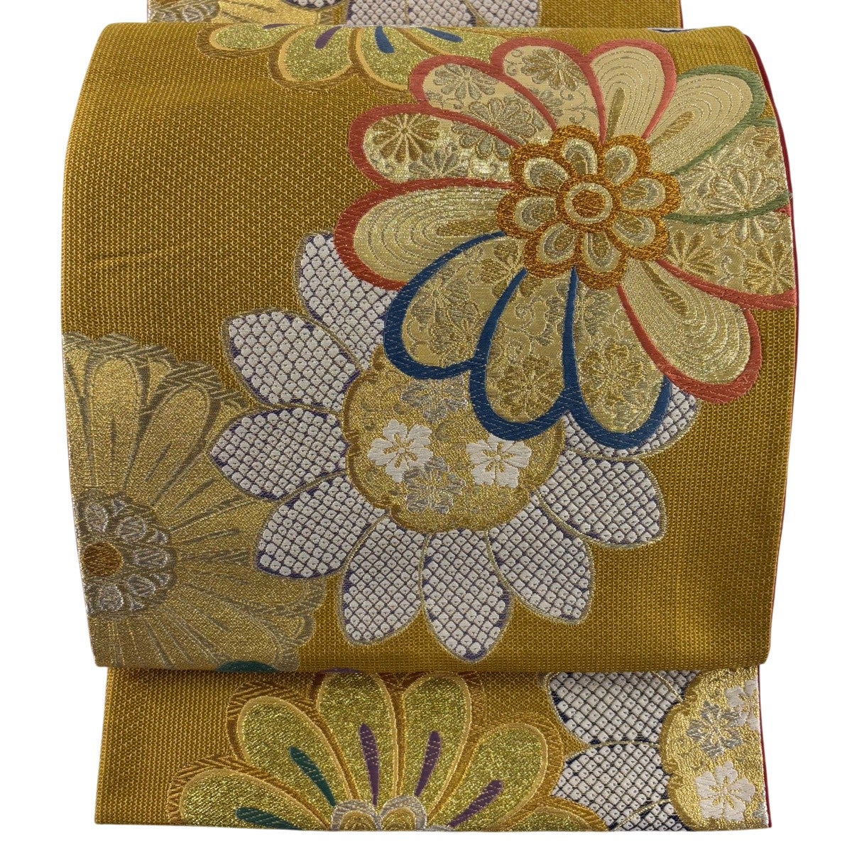 袋帯 秀品 鳥 枝花 金銀糸 刺繍 金色 お太鼓柄 正絹｜中古・古着