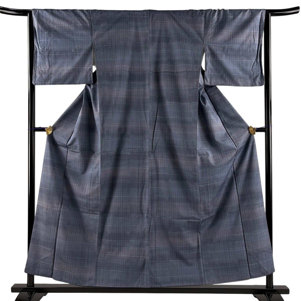 紬 身丈158.5cm 裄丈64cm M 袷 幾何学模様 黒 正絹 秀品｜中古・古着