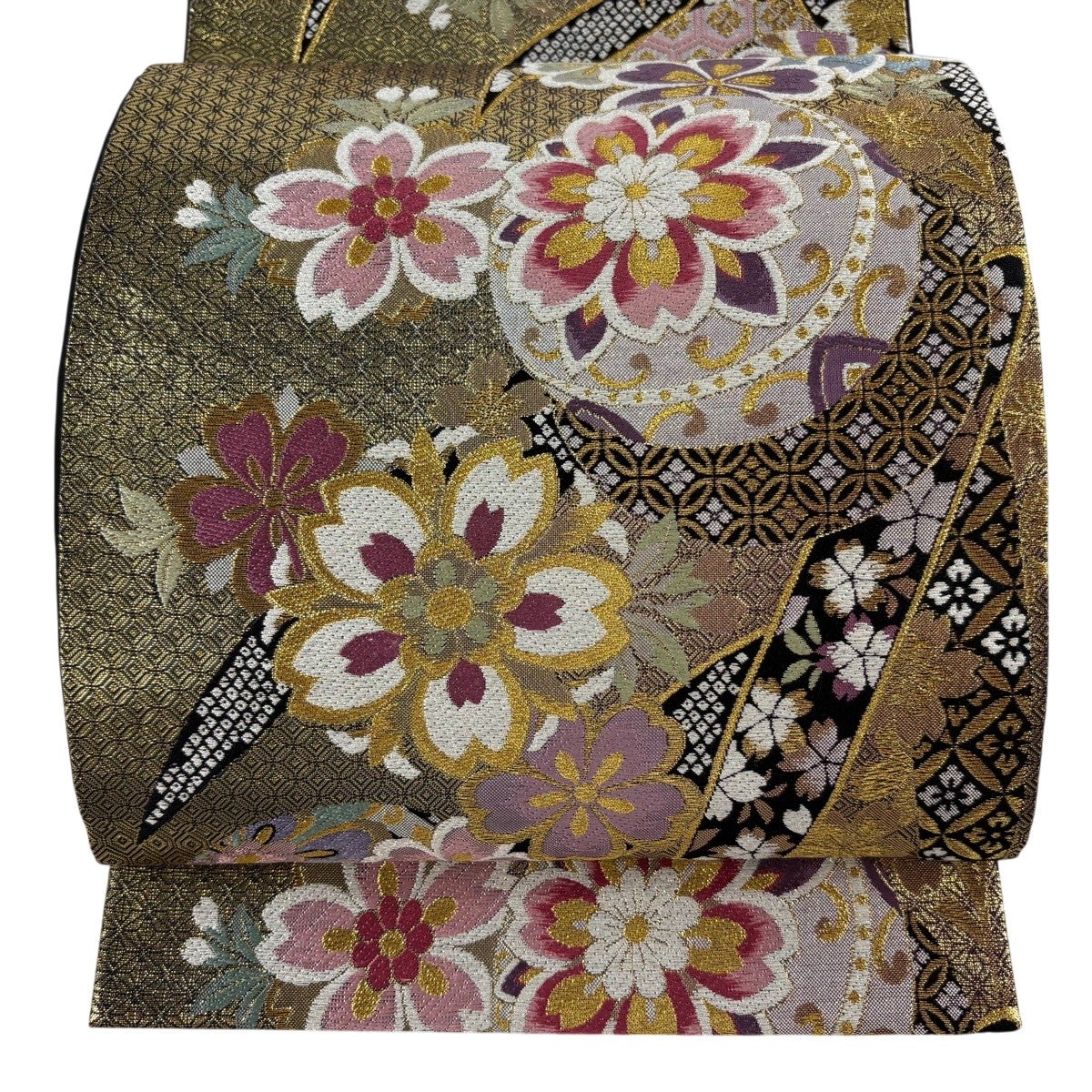 美品】 袋帯 秀品 やまと 桜 七宝 金糸 箔 金色 六通 正絹｜中古・古着