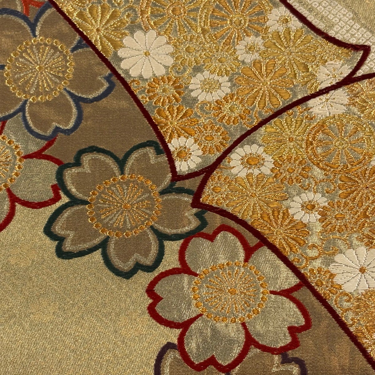 袋帯 秀品 鈴乃屋 桜 花唐草 金糸 箔 金茶 六通 正絹｜中古・古着