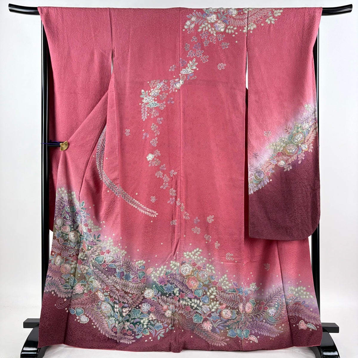 美品】 振袖 身丈169cm 裄丈68.5cm L 袷 袋帯フルセット やまと 草花