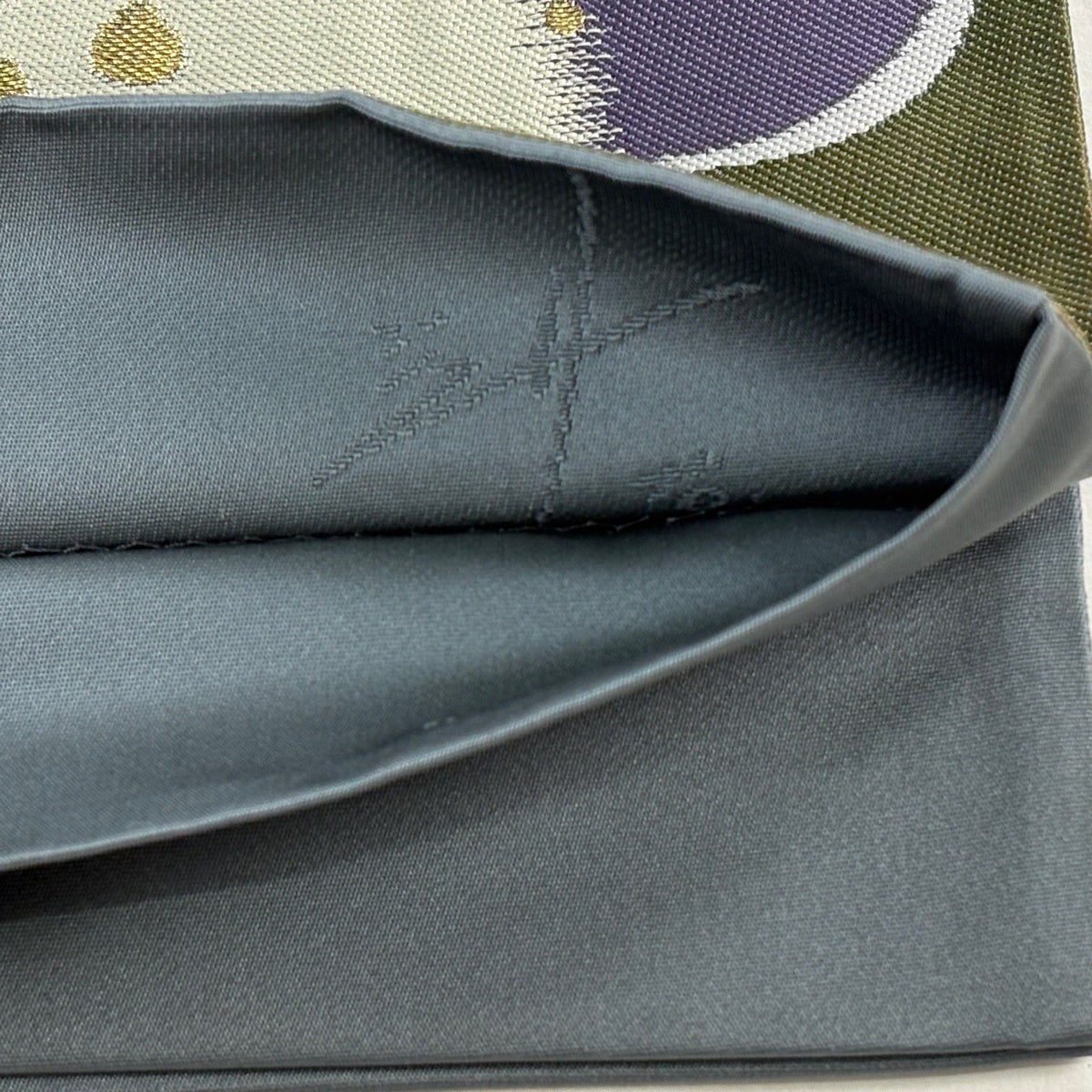 袋帯 名品 辻村ジュサブロー 落款あり 桜 金糸 茶緑色 六通 正絹｜中古