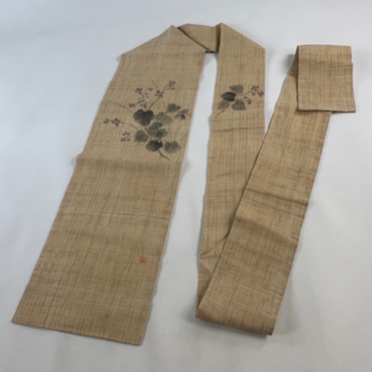 名古屋帯 名品 落款あり 夏帯 草花 薄茶色 麻｜中古・古着・リサイクル