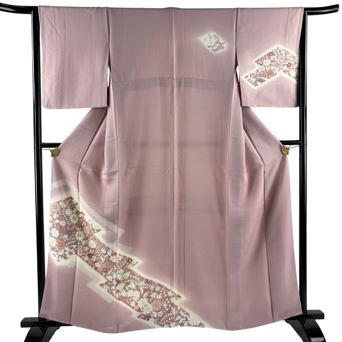 訪問着 身丈162cm 裄丈64cm M 袷 鎌倉文 桜 金彩 ぼかし 灰色 正絹 秀