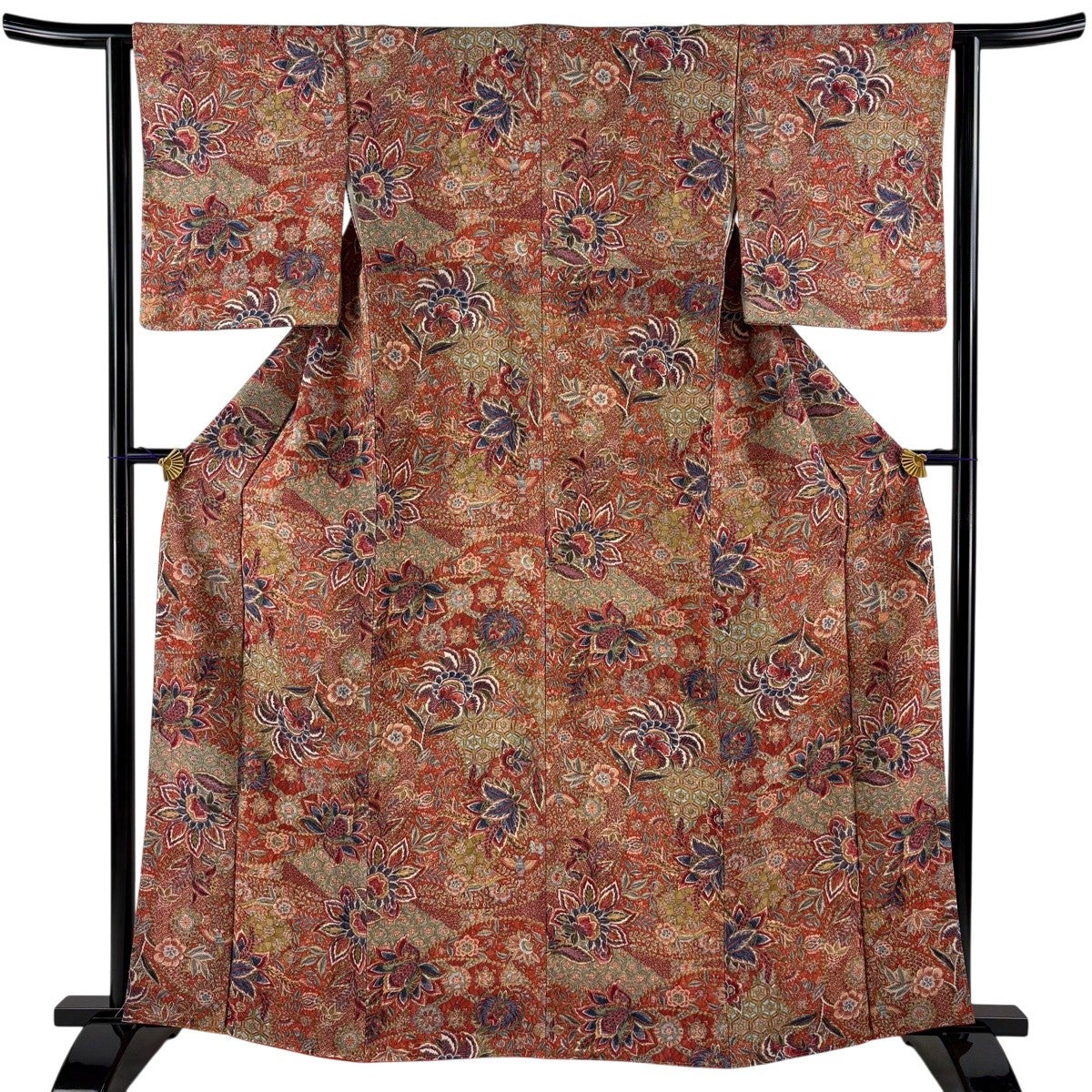 競ナビ】訪問着 秀品 二代目 更甚 落款 縞 更紗 緑 袷 157.5cm 65cm M