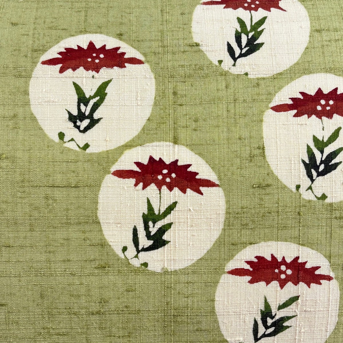 美品】 名古屋帯 逸品 落款あり 下平清人 紬地 草花 丸文 抹茶色 正絹
