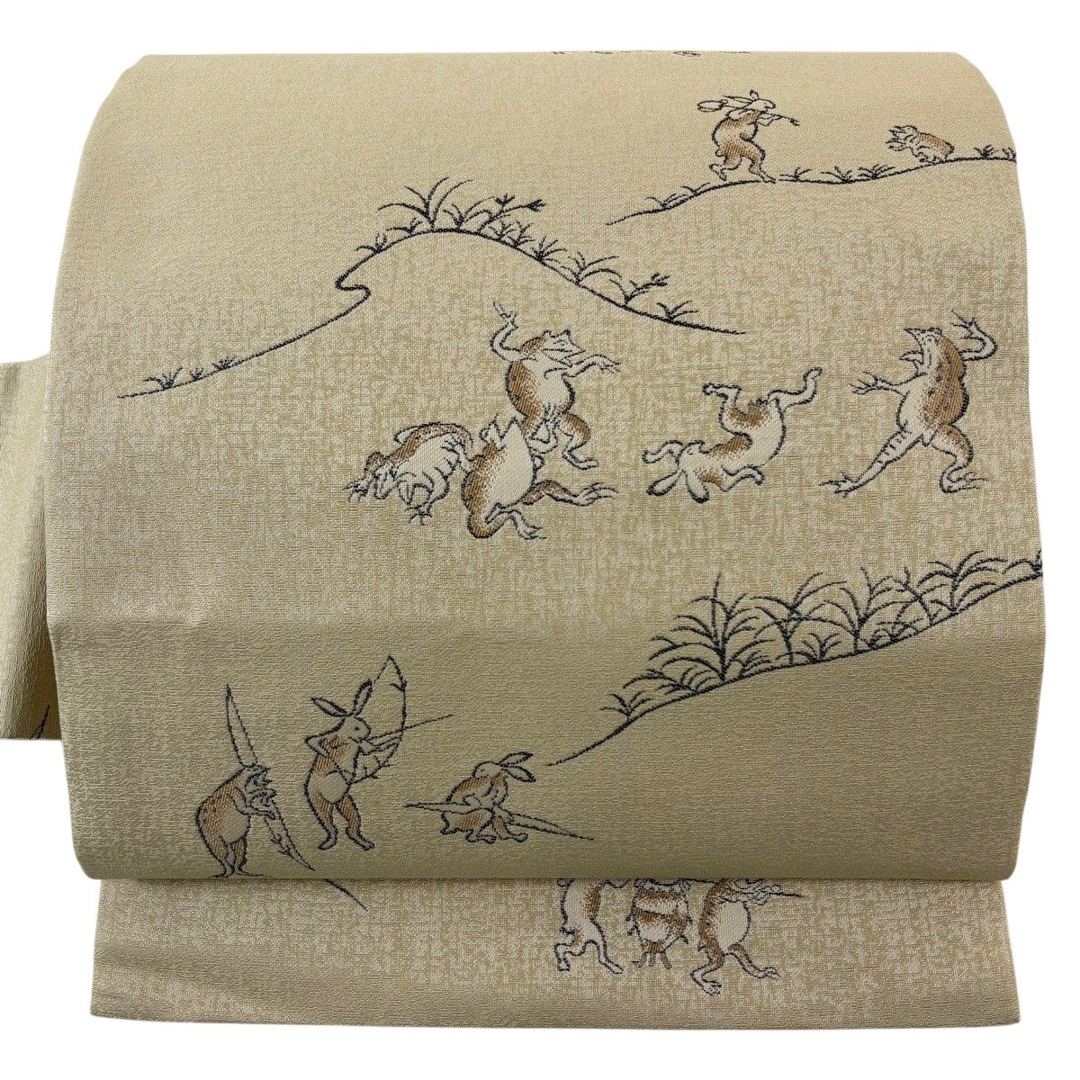 名古屋帯 逸品 鳥獣戯画 ベージュ 正絹｜中古・古着・リサイクル着物
