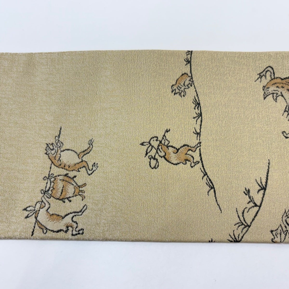 名古屋帯 逸品 鳥獣戯画 ベージュ 正絹｜中古・古着・リサイクル着物