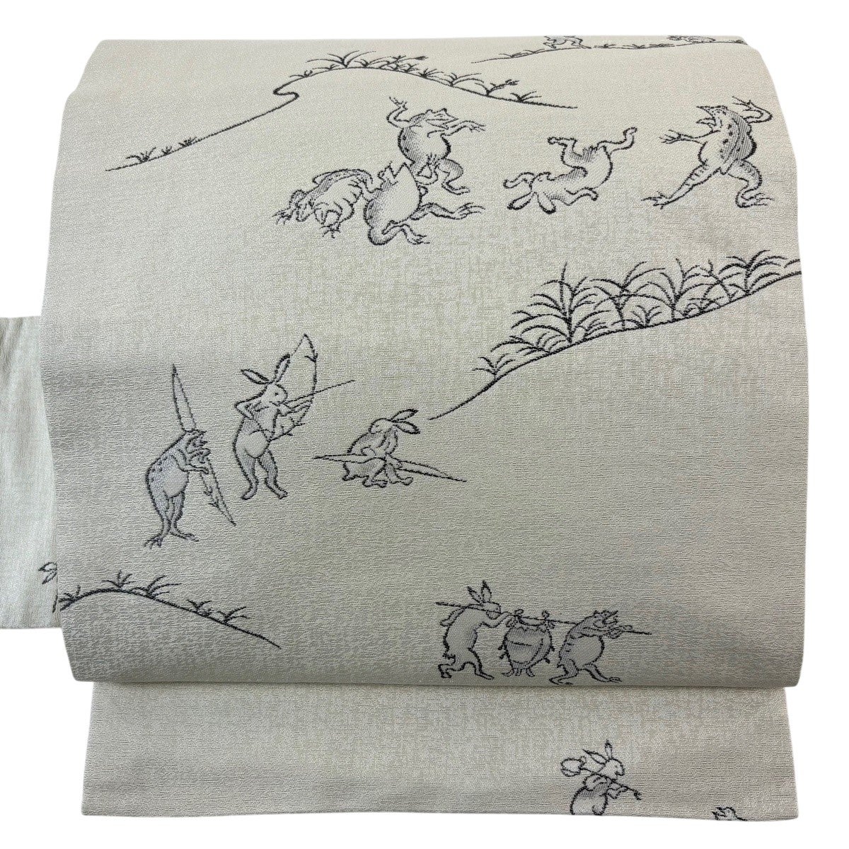 名古屋帯 逸品 鳥獣戯画 灰白 正絹｜中古・古着・リサイクル着物通販