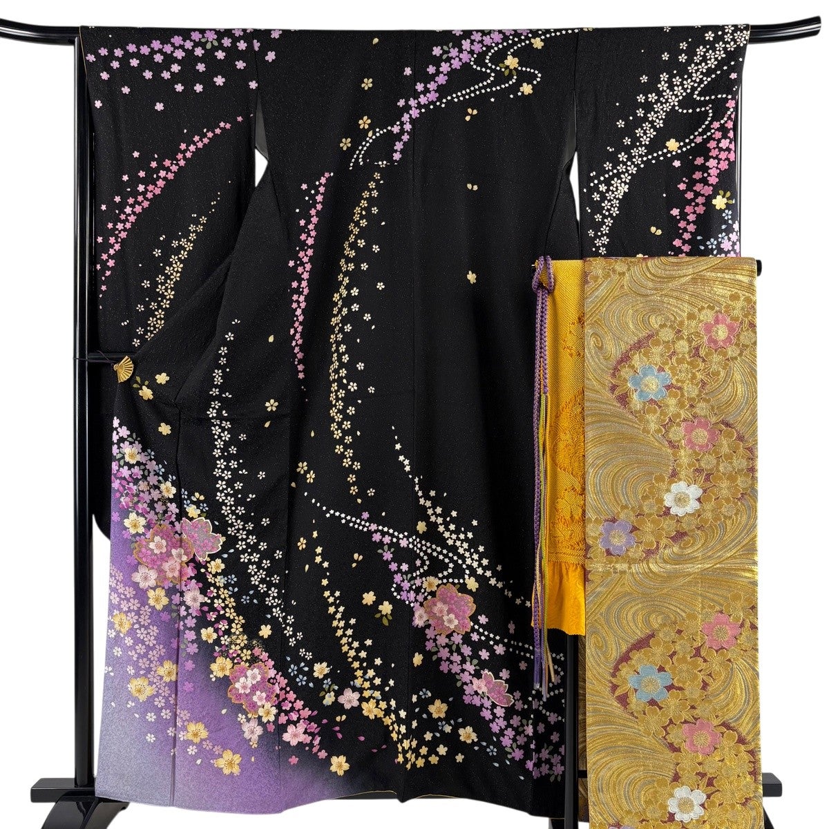 美品】 振袖 身丈161.5cm 裄丈66cm M 袷 袋帯フルセット 鈴乃屋 桜