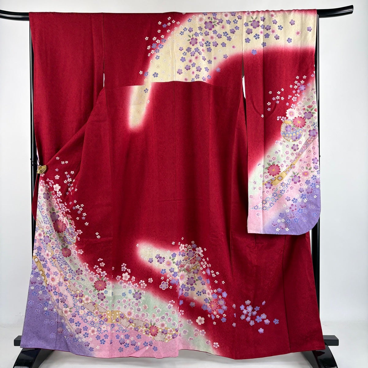 振袖 身丈163.5cm 裄丈66cm M 袷 袋帯フルセット 鈴 草花 金彩 ぼかし