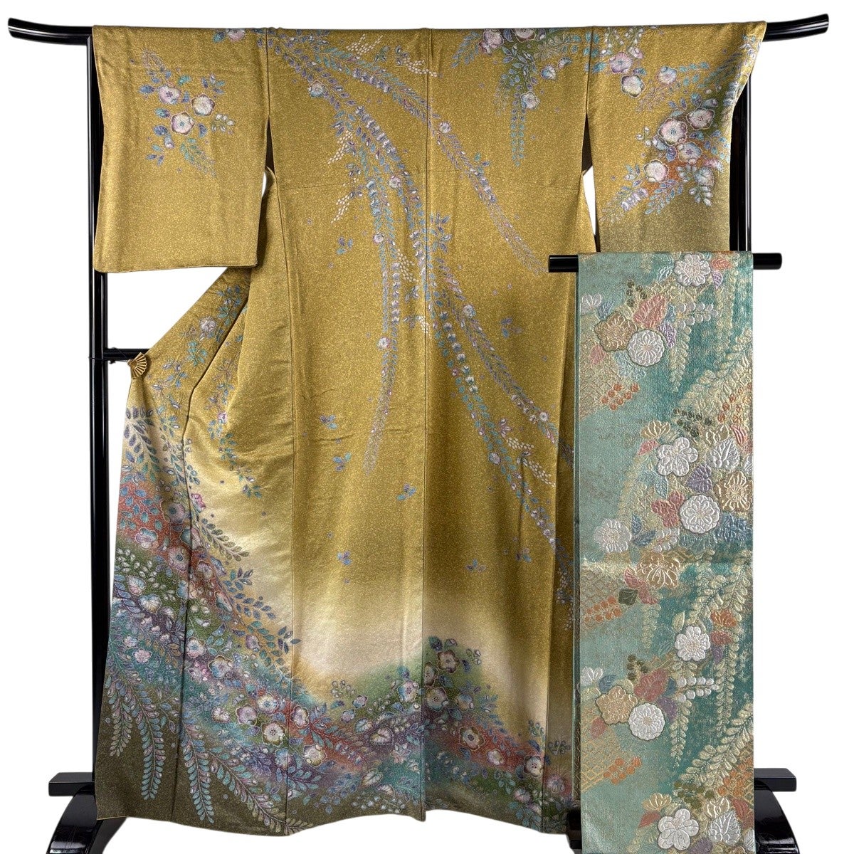 美品】 訪問着 身丈165.5cm 裄丈69cm L 袷 袋帯セット 辻が花柄 金彩