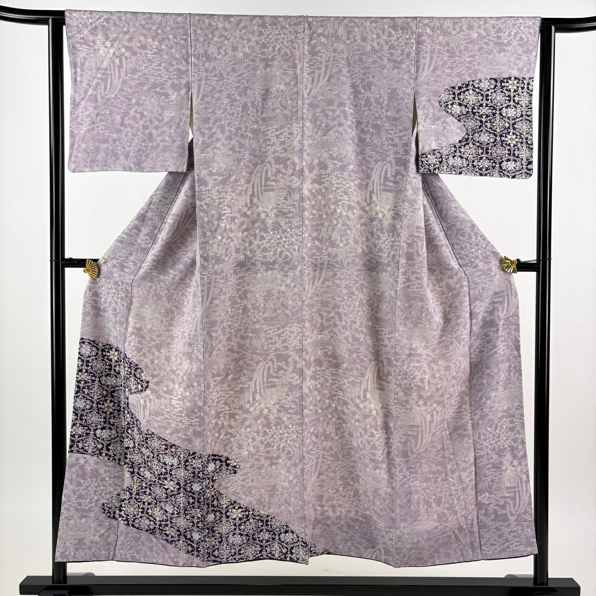 付下げ 身丈159cm 裄丈62cm S 袷 草花 紫 正絹 秀品｜中古・古着