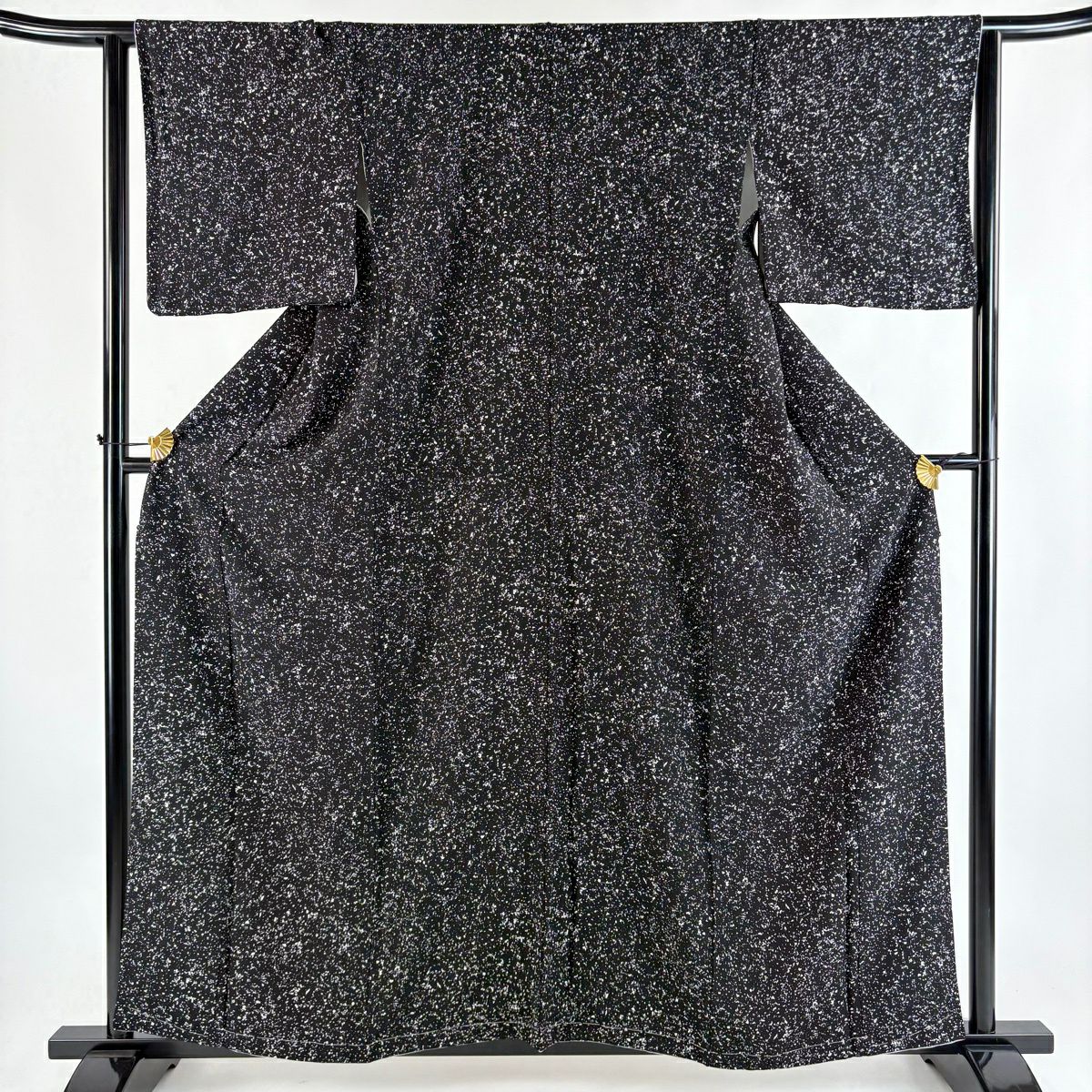 美品】 お召 身丈163cm 裄丈65.5cm M 袷 幾何学模様 黒 正絹 逸品