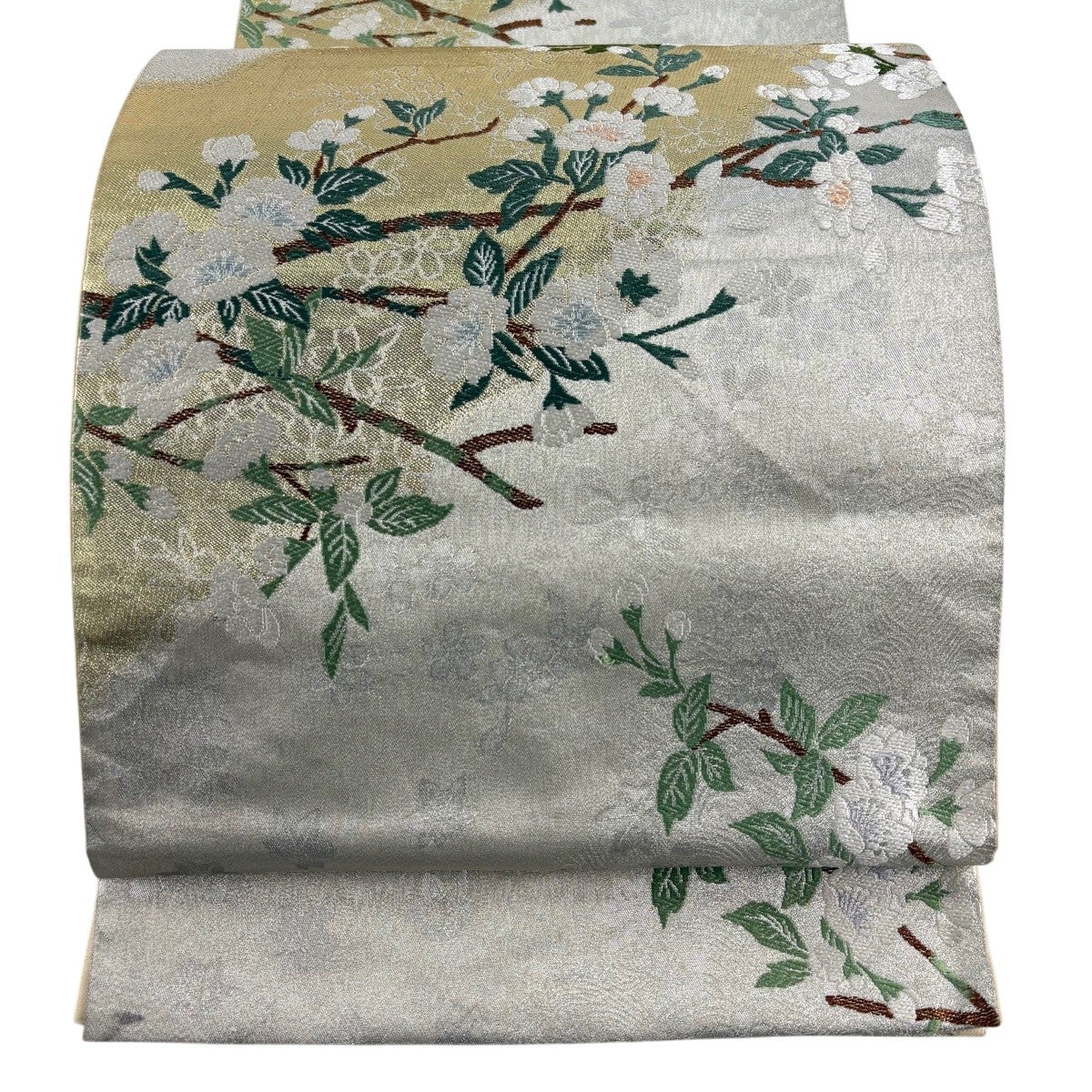袋帯 秀品 桜 箔 銀色 六通 正絹｜中古・古着・リサイクル着物通販