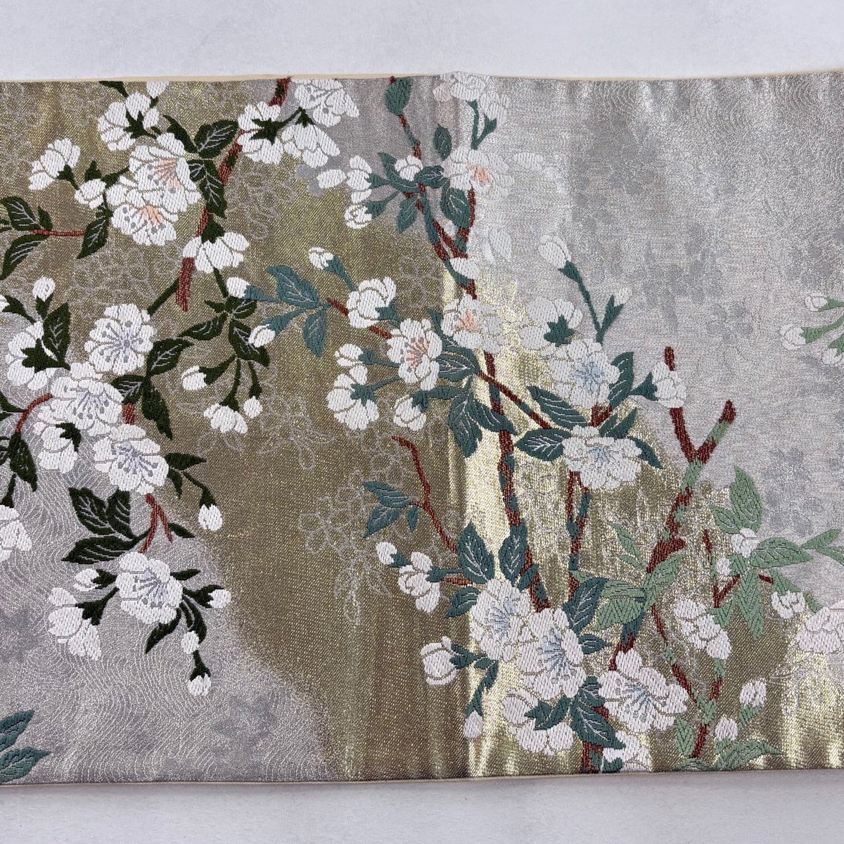 袋帯 秀品 桜 箔 銀色 六通 正絹｜中古・古着・リサイクル着物通販