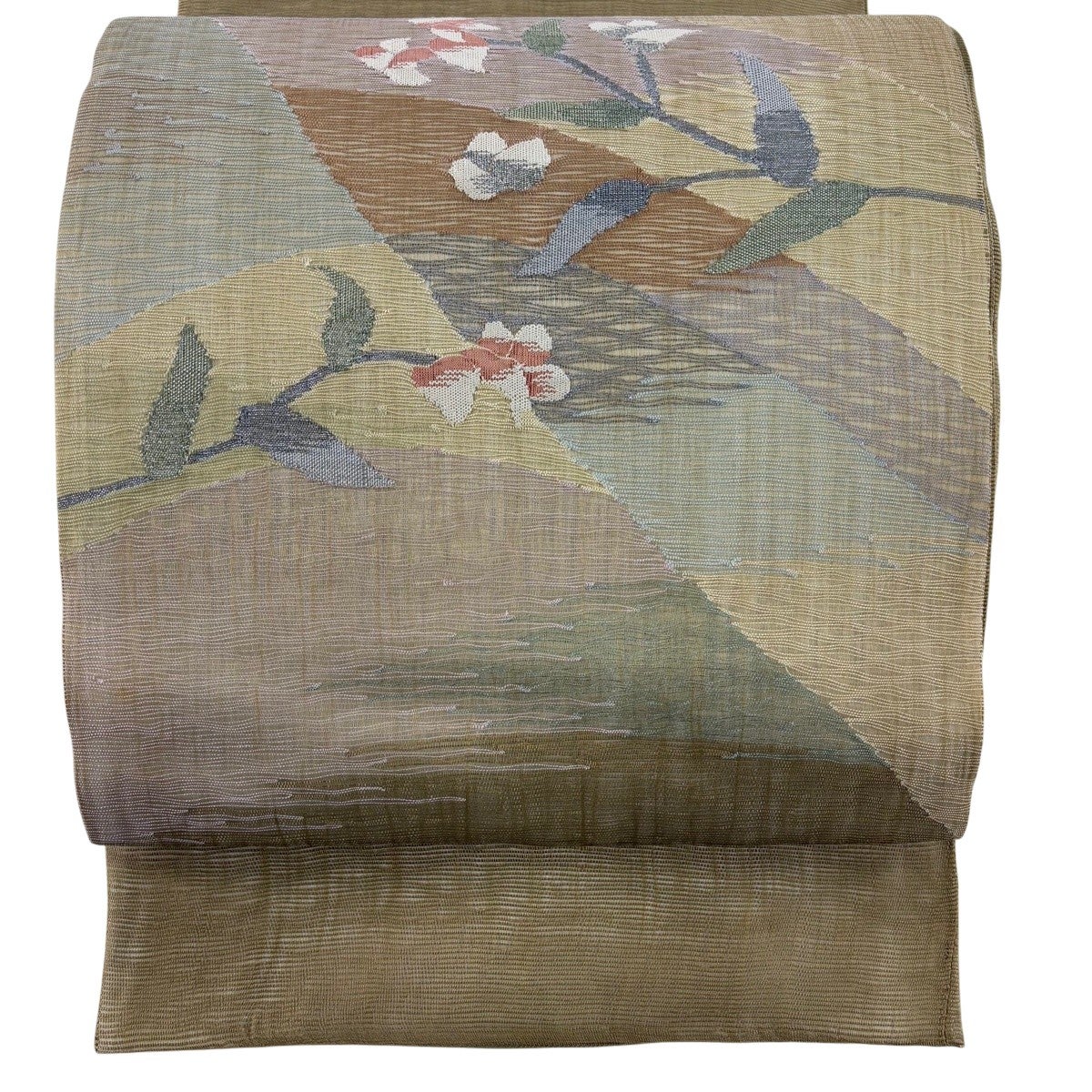 袋帯 名品 夏帯 絽 鱗文 金糸 薄茶色 お太鼓柄 正絹｜中古・古着