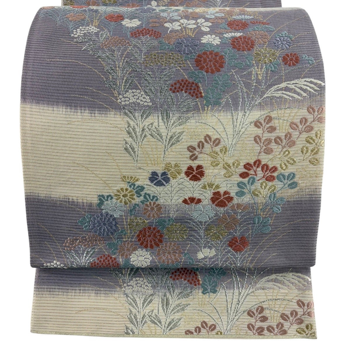 袋帯 秀品 夏帯 絽 秋草 箔 灰白 六通 正絹｜中古・古着・リサイクル