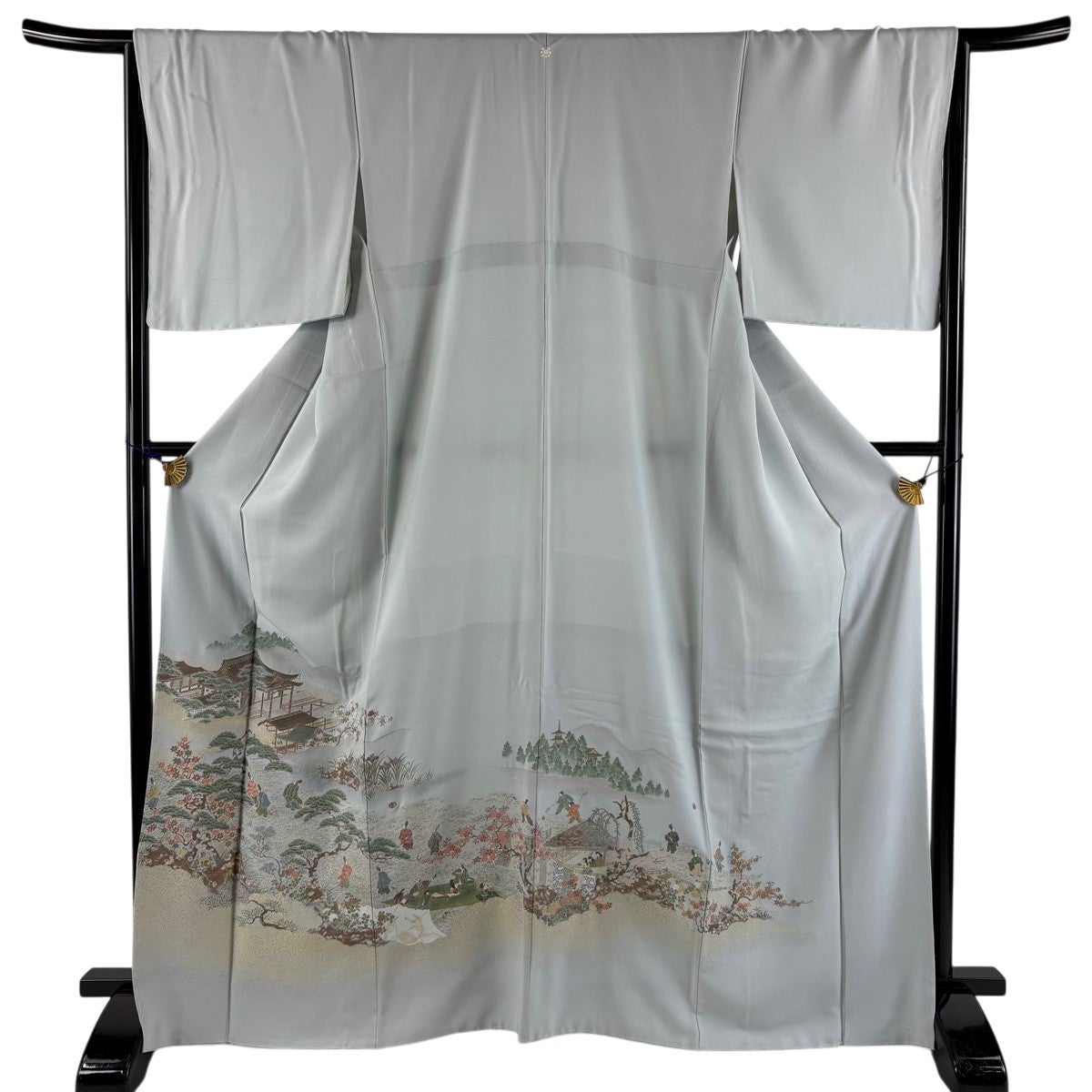 色留袖 身丈161cm 裄丈64cm M 袷 京洛名獄図絵 金銀糸 ぼかし 青灰色