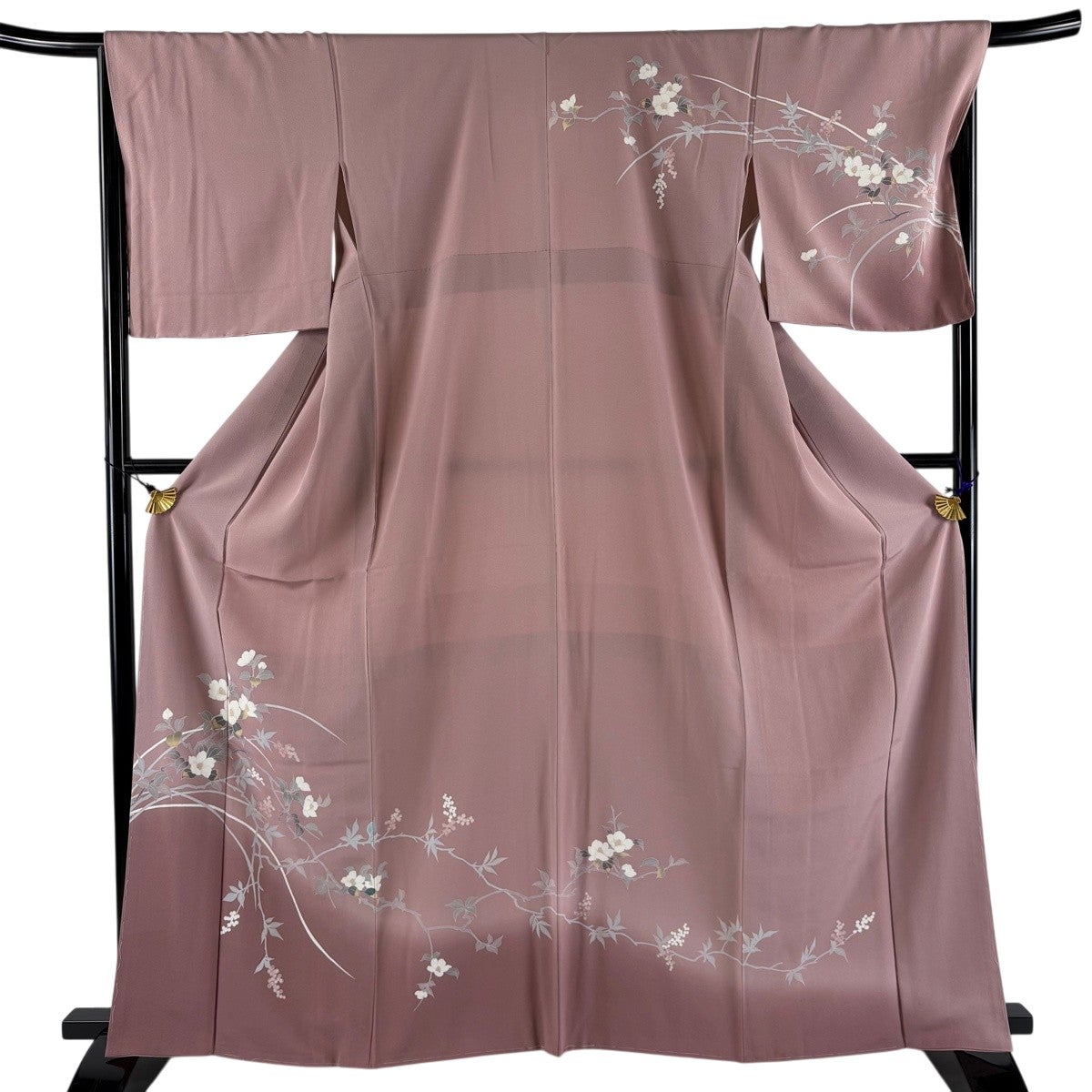訪問着 身丈162.5cm 裄丈67cm M 袷 菊 椿 絞り ぼかし 灰緑 正絹 秀品