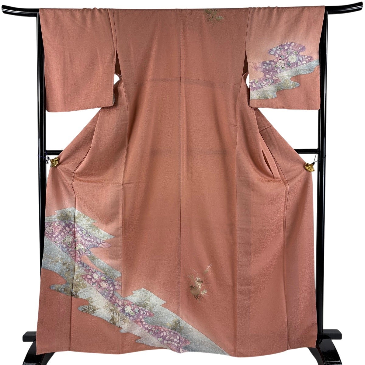 30%OFF 袋帯 名品 辻が花 幾何学模様 金通し サーモンピンク お太鼓柄