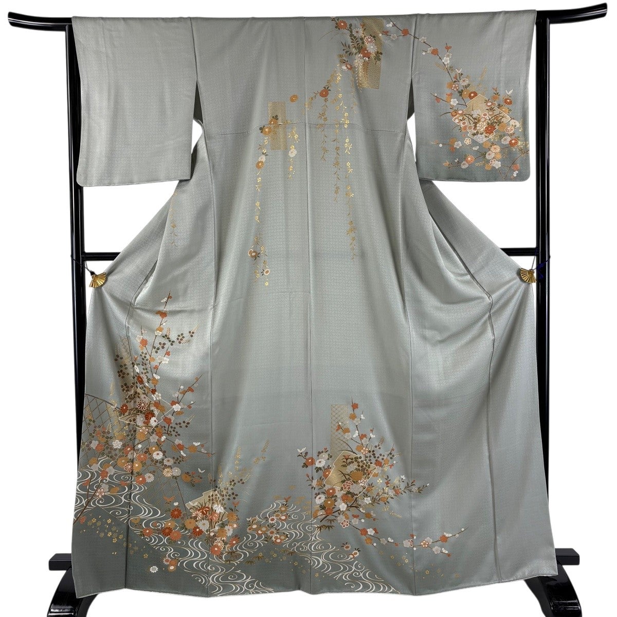 訪問着 名品 身丈156cm 裄丈64cm 正絹 【中古】 訪問着 身丈157cm 裄丈65.5cm M 袷 辻が花 金通し 黒 正絹 名品 【中古