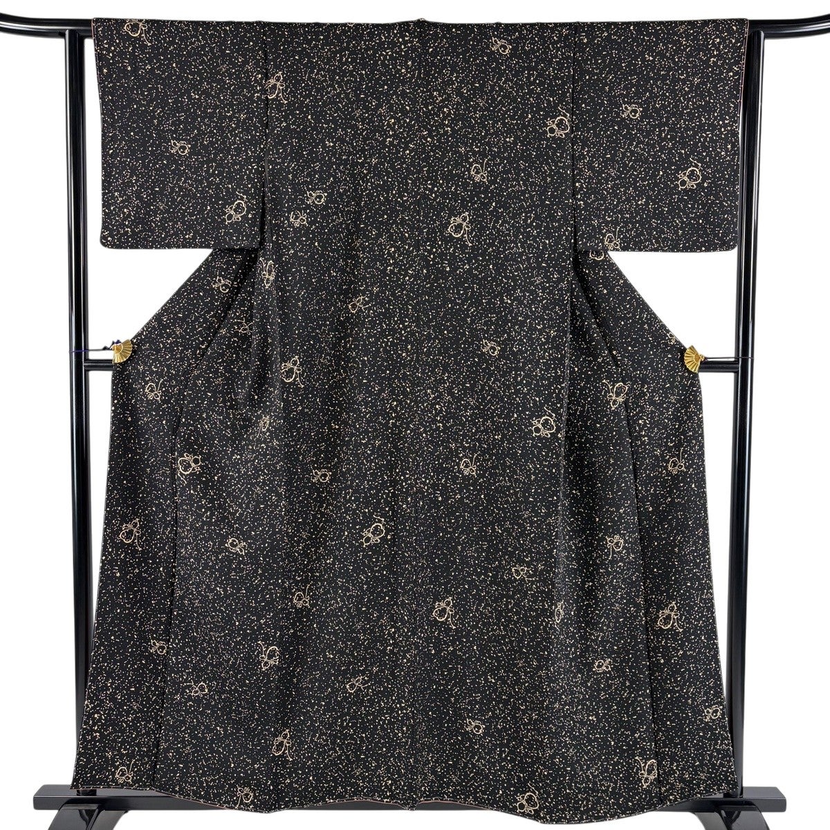 小紋 身丈156.5cm 裄丈62cm S 袷 幾何学模様 絞り 黒 正絹 秀品｜中古