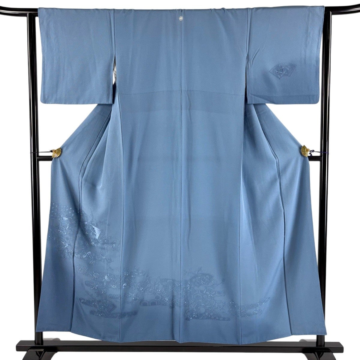 訪問着 身丈158.5cm 裄丈64.5cm 正絹 名品 【中古】 訪問着 身丈158.5cm 裄丈65cm M 袷 紬地 草花 籠目 刺繍 金彩 薄小豆