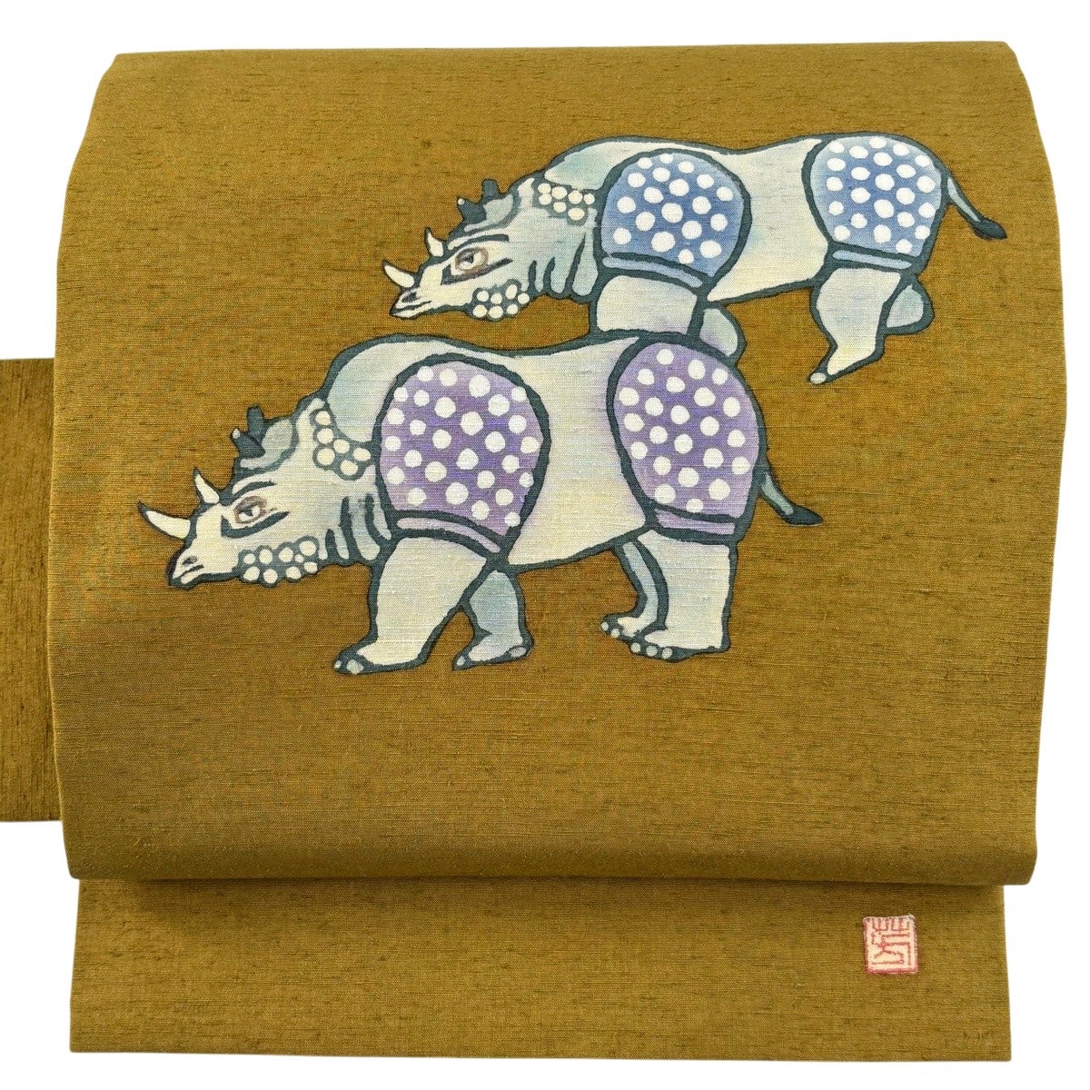 美品】 名古屋帯 逸品 落款あり 紬地 サイ 山吹茶色 正絹｜中古・古着