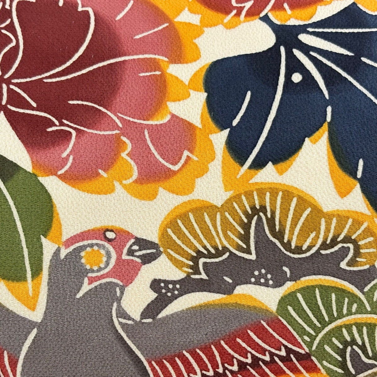 美品】 名古屋帯 逸品 栗山吉三郎 花鳥 松 縮緬 青灰色 正絹｜中古