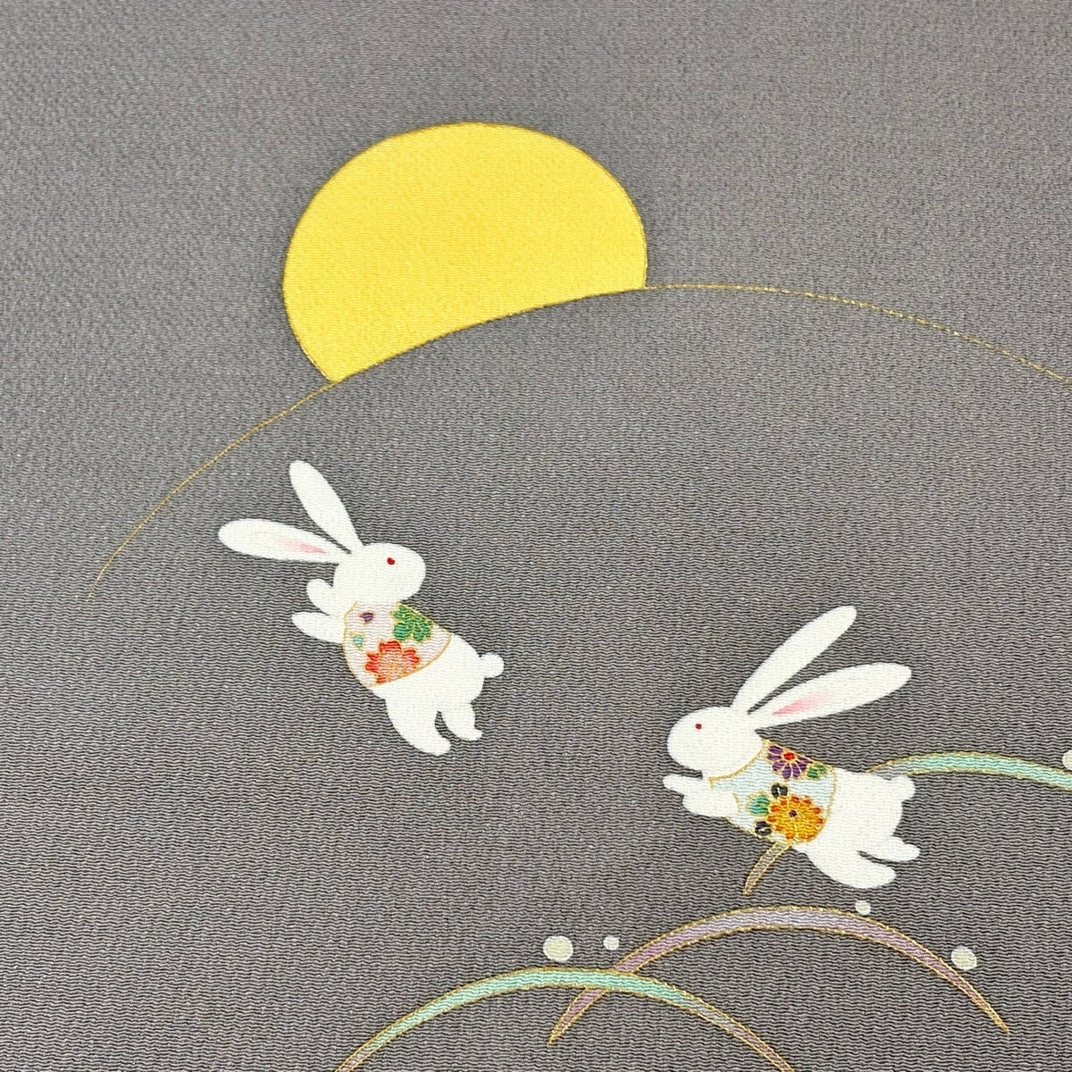 美品】 名古屋帯 逸品 月 うさぎ 金彩 灰茶 正絹｜中古・古着