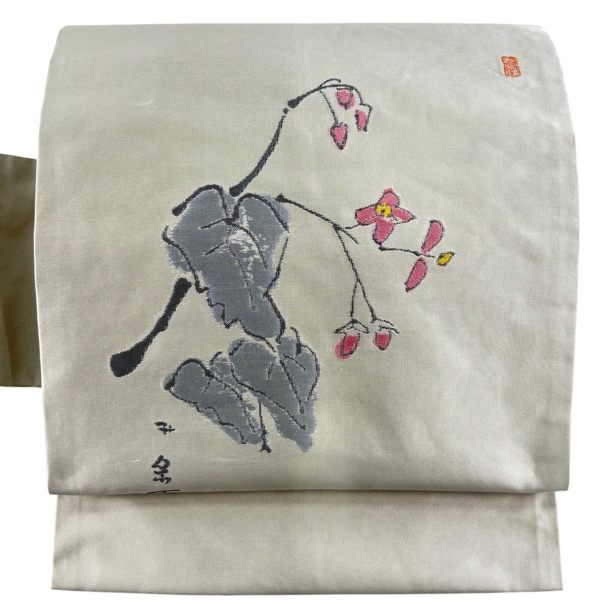 美品】 名古屋帯 優品 落款あり 枝花 灰色 正絹｜中古・古着