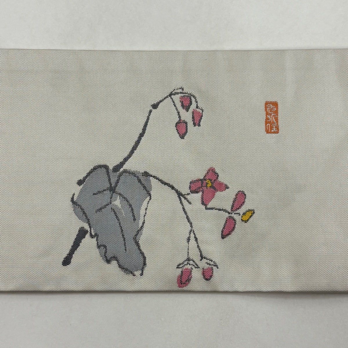 美品】 名古屋帯 優品 落款あり 枝花 灰色 正絹｜中古・古着