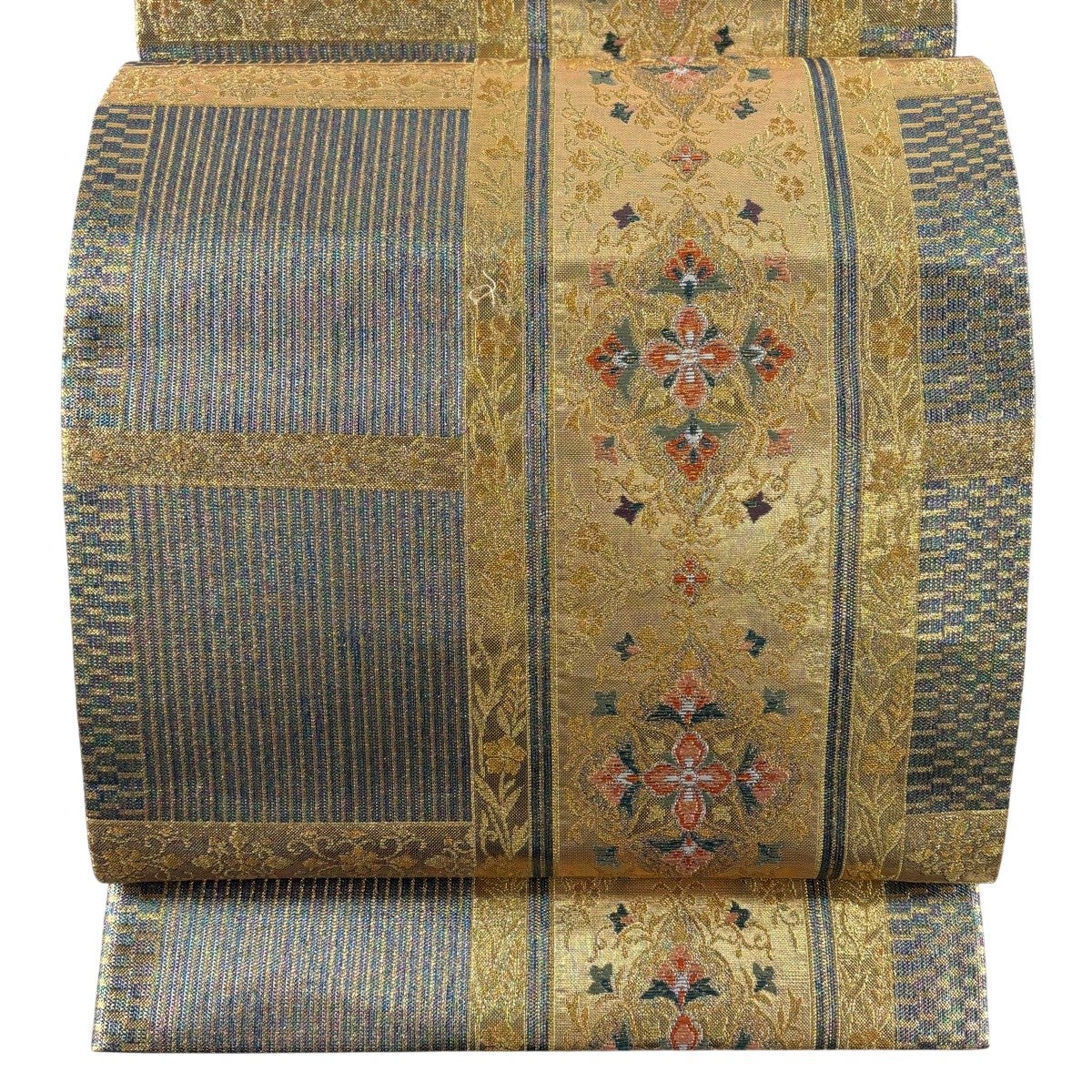 美品】 袋帯 秀品 花筏 流水 金糸 箔 金色 六通 正絹｜中古・古着