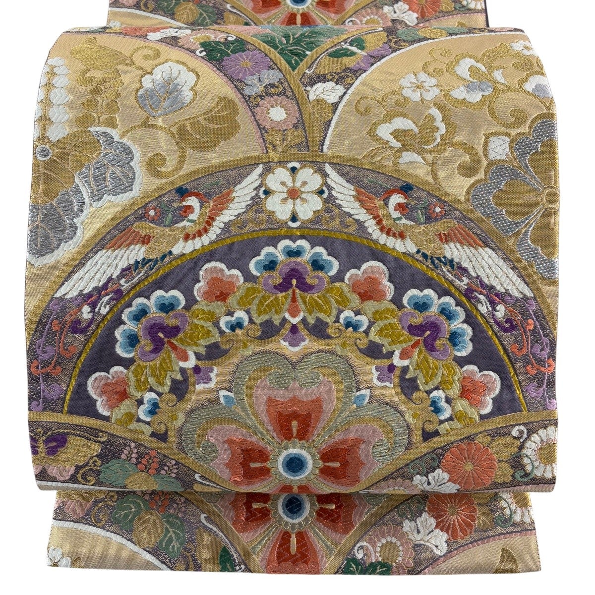 袋帯 秀品 菊 流水 金糸 箔 青紫 六通 正絹｜中古・古着・リサイクル