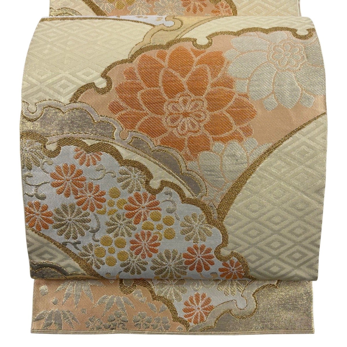 丸帯 秀品 落款あり 関西仕立て 川島織物 華文 草花 金銀糸 箔 金色 全