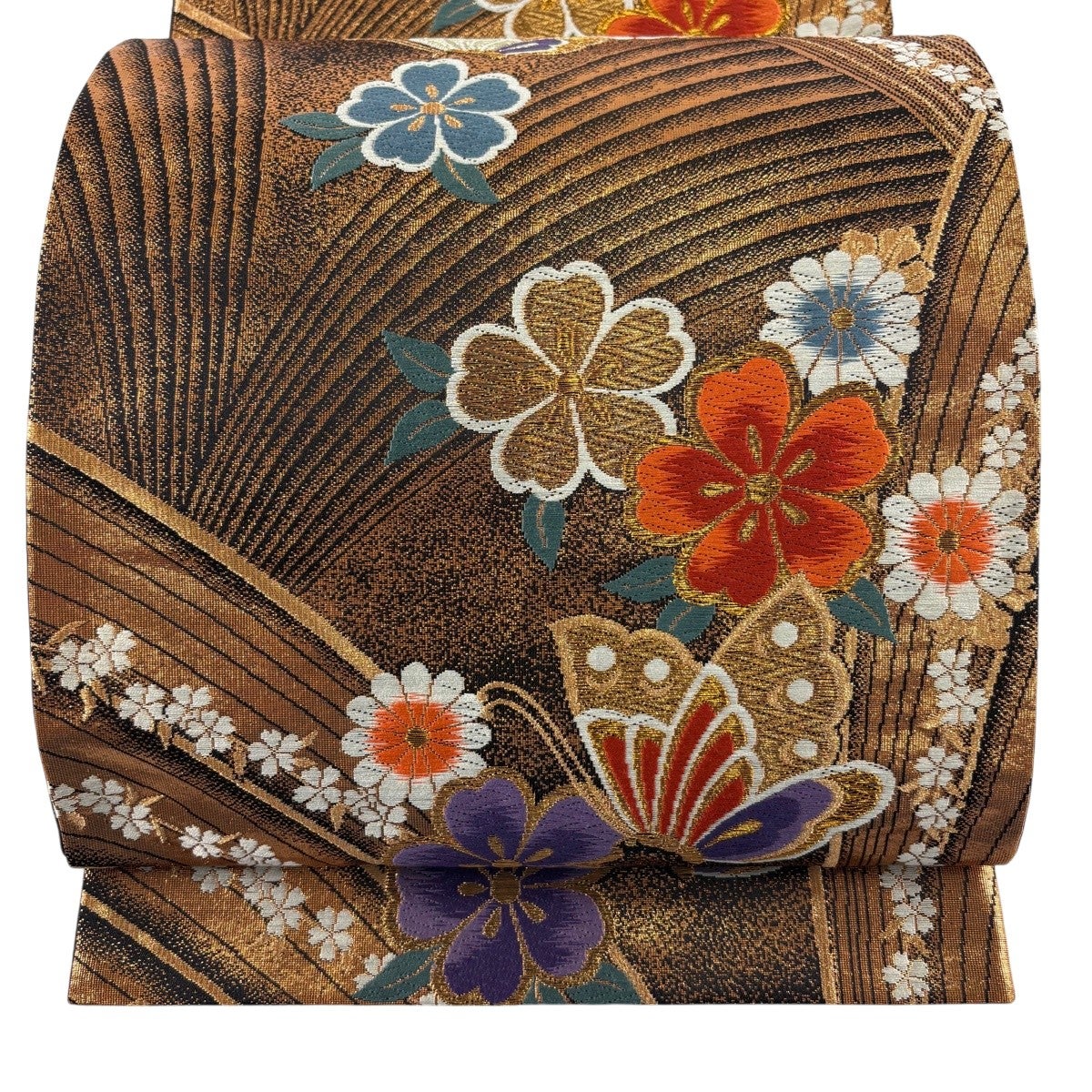 袋帯 秀品 桜 流水 金銀糸 箔 ベージュ 六通 正絹｜中古・古着