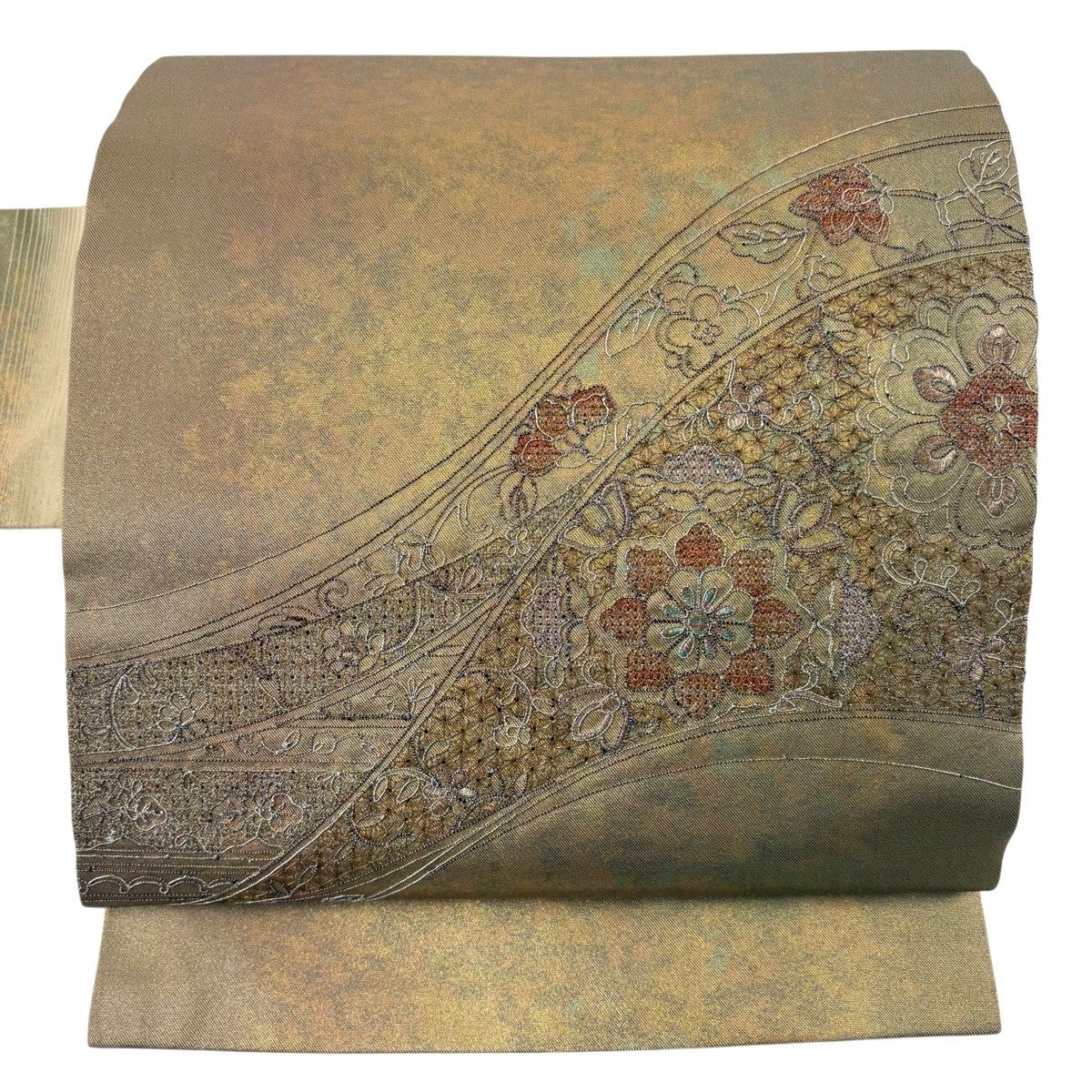 帯  和装  金糸 名古屋帯 優品 華文 草花 刺繍 金糸 金色 正絹｜中古・古着