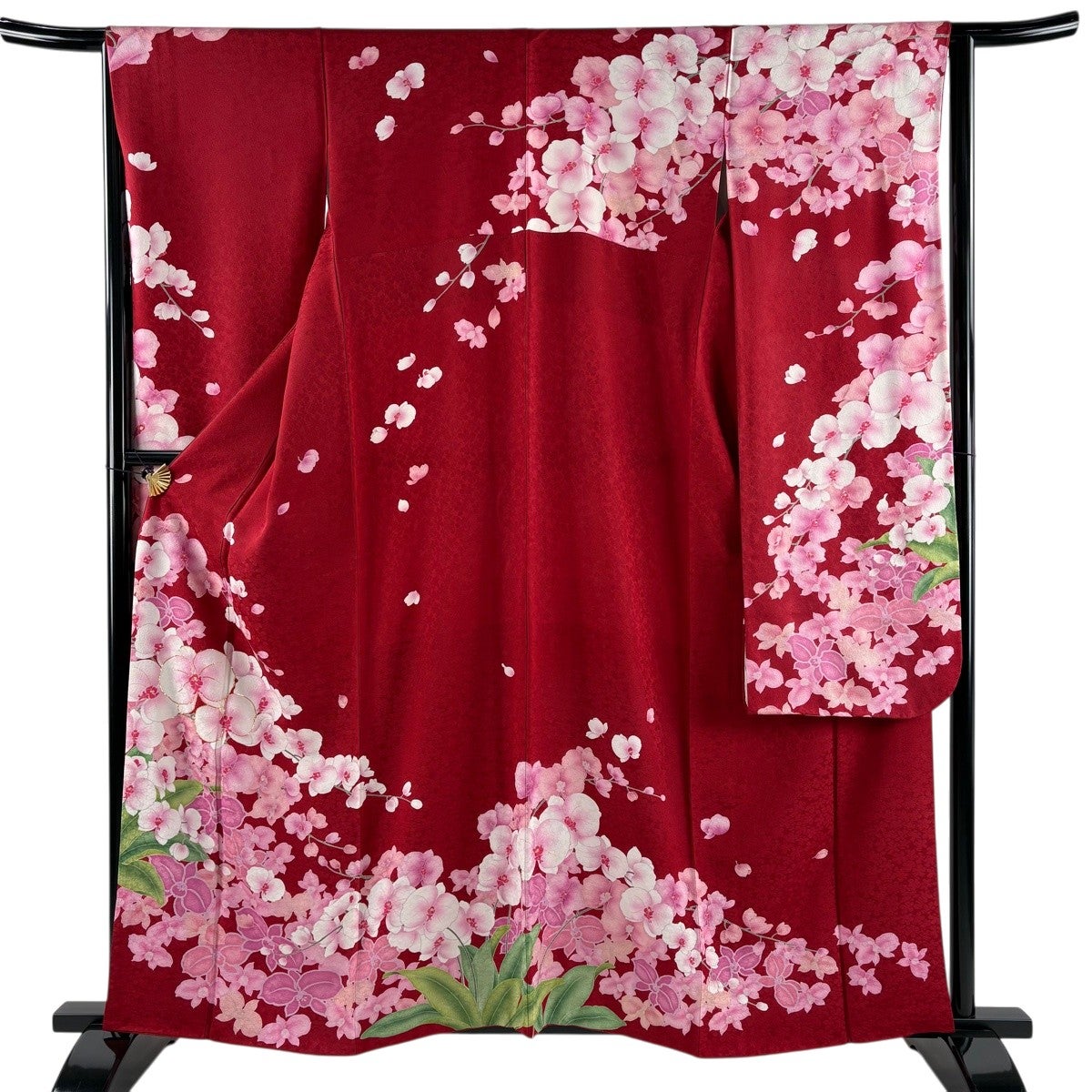 【美品】赤の振袖 蝶と花の刺繍158cm 振袖 身丈161cm 裄丈65.5cm M 袷 蝶 草花 銀通し 金銀彩 赤 正絹 名品