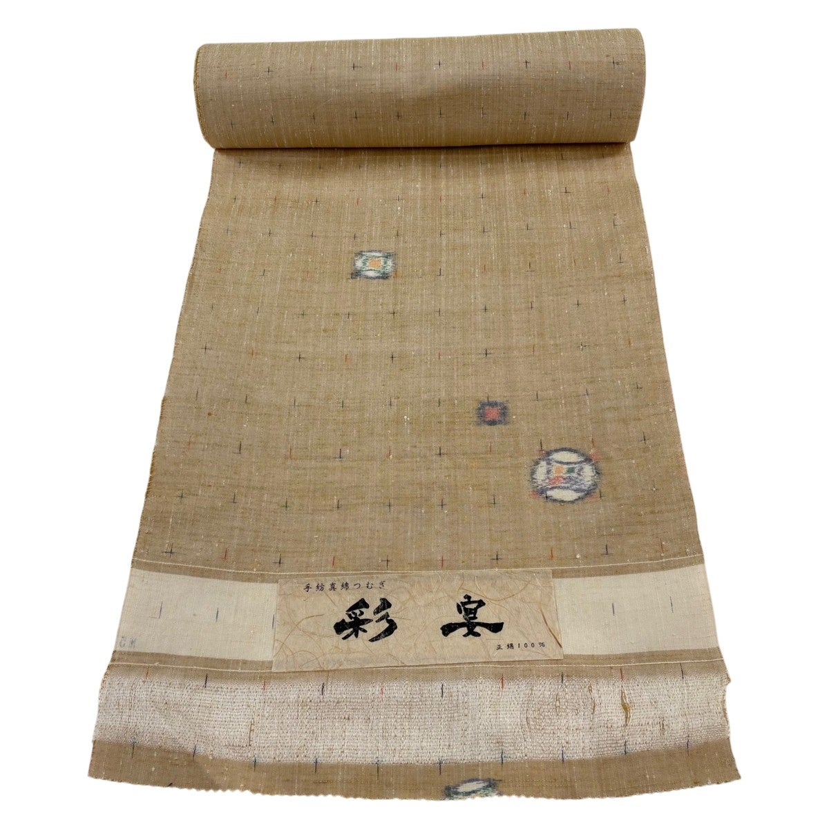 反物 秀品 紬 彩宴 七宝 絣 薄茶色 正絹｜中古・古着・リサイクル着物