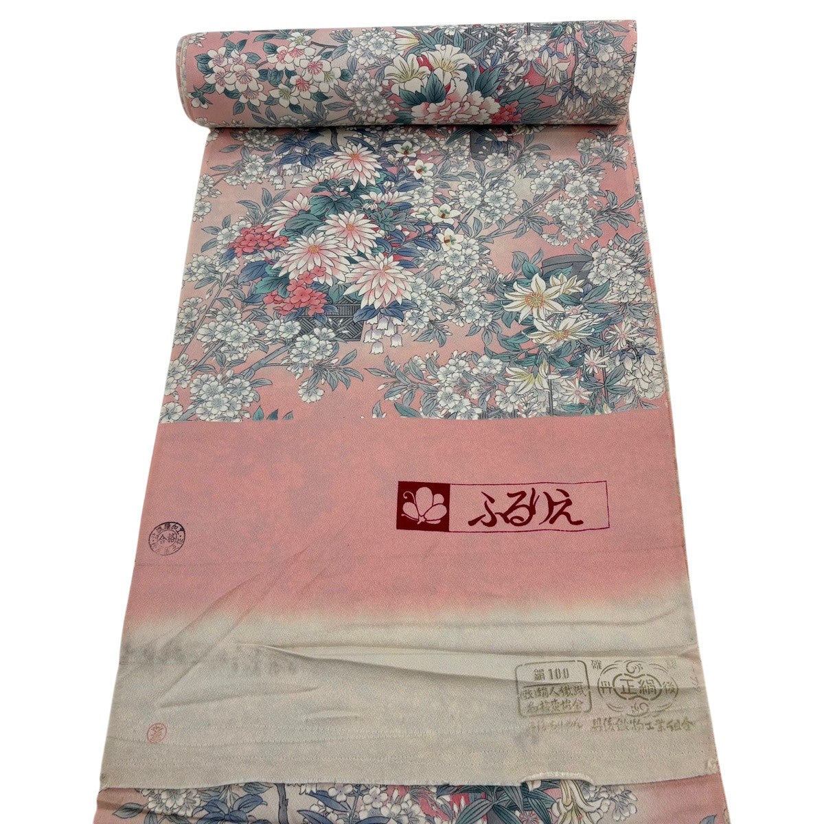 反物 秀品 小紋 二代目更甚 更紗 鳥 縮緬 山吹茶色 正絹｜中古・古着