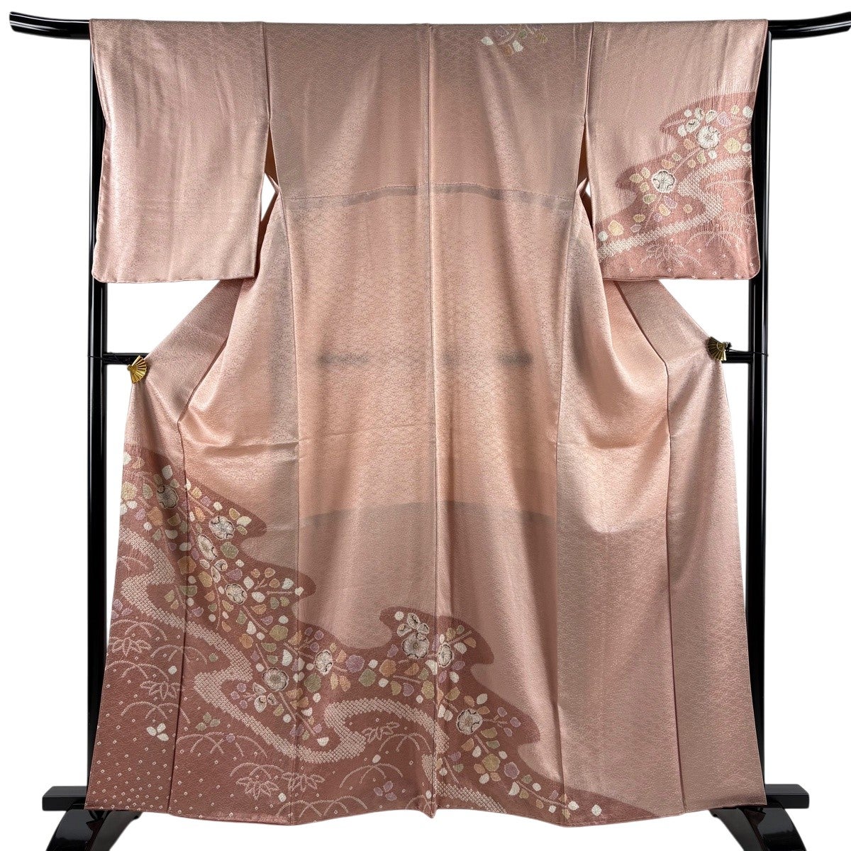 美品】 袋帯 名品 落款あり 辻が花 格子 箔 ピンク お太鼓柄 正絹
