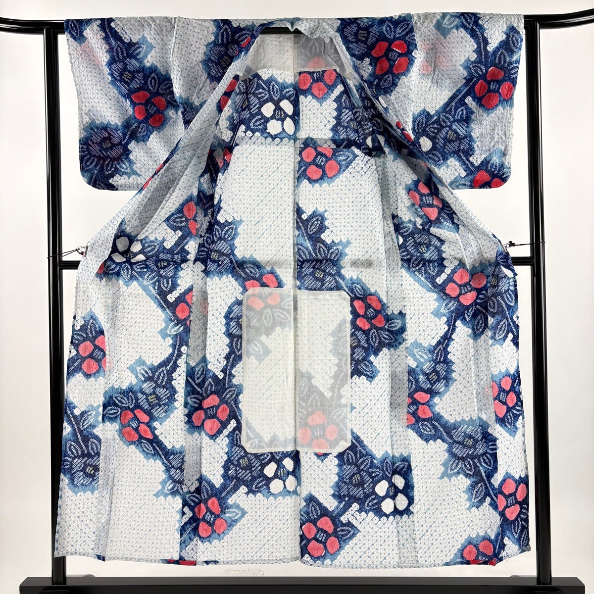 浴衣 身丈152cm 裄丈62cm S 絞り浴衣 草花 青 綿 名品｜中古・古着