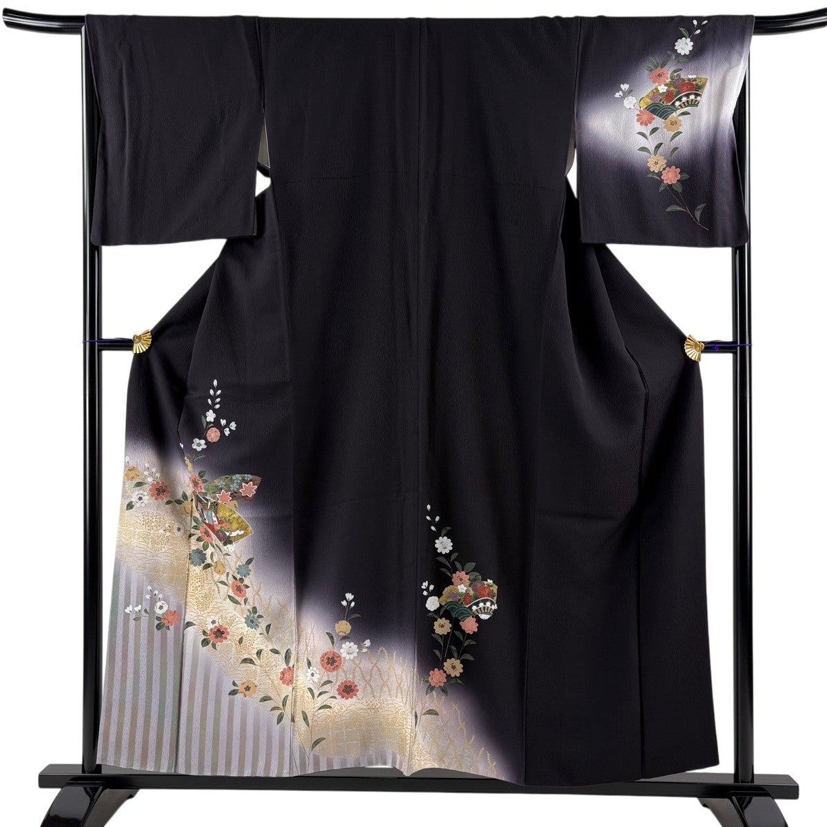 訪問着フルセット 枝花文　金彩　三越扱い　袷　身丈156cm 裄丈65cm 訪問着 身丈159cm 裄丈67cm M 袷 枝花 葡萄 金彩 ぼかし 灰緑 正絹 秀