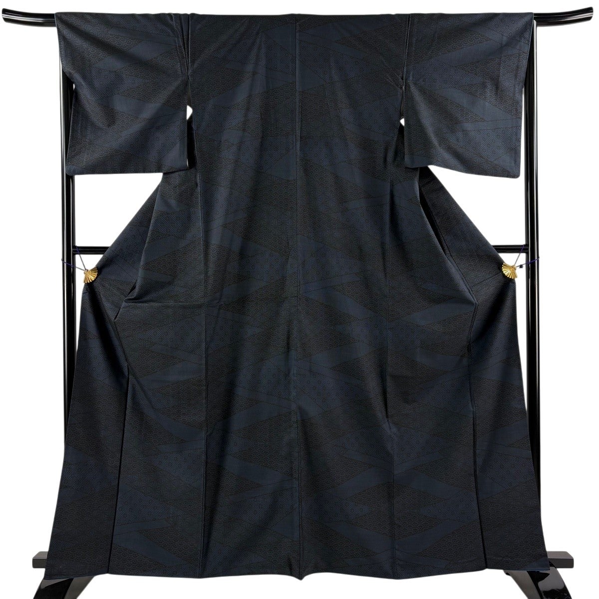 r*r様 未使用　新品　美品　単衣　大島紬　小紋　フルセット　身丈166 裄丈6 紬 身丈163cm 裄丈65cm M 袷 有職文様 寄せ柄 濃紺 正絹 優品｜中古